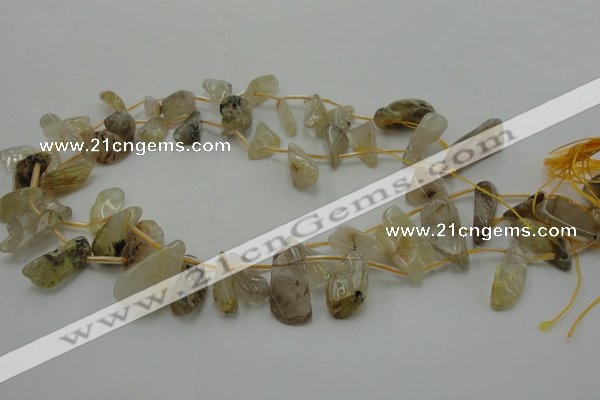 CCH403 15.5 inches 8*20mm - 10*25mm golden rutilated quartz chips beads