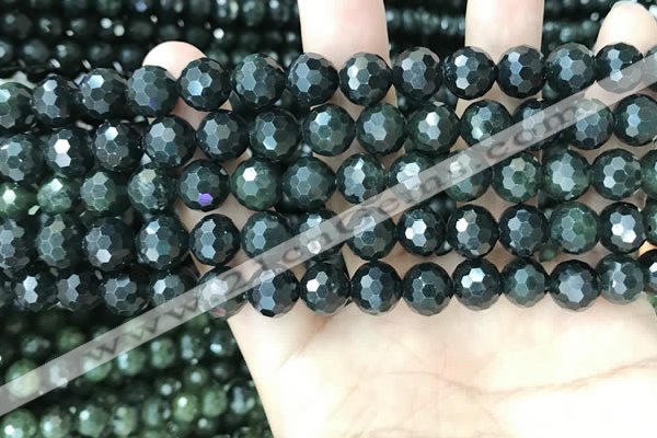 CCJ343 15.5 inches 6mm faceted round dark green jade beads