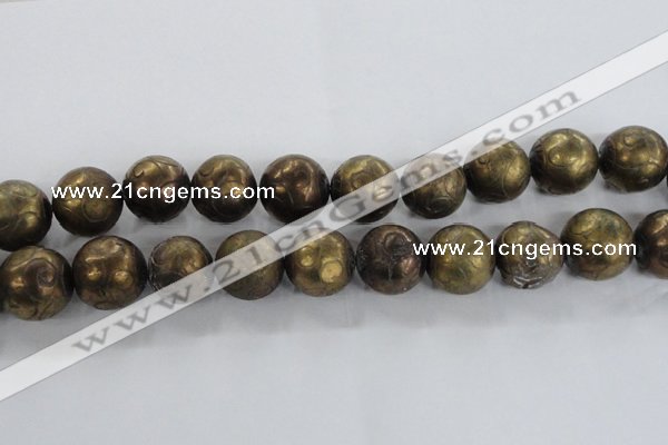 CCJ356 15.5 inches 25mm carved round plated China jade beads