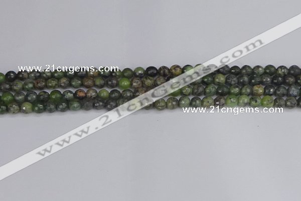 CCJ420 15.5 inches 4mm faceted round dendritic green jade beads