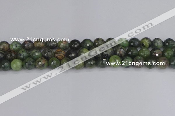 CCJ424 15.5 inches 12mm faceted round dendritic green jade beads