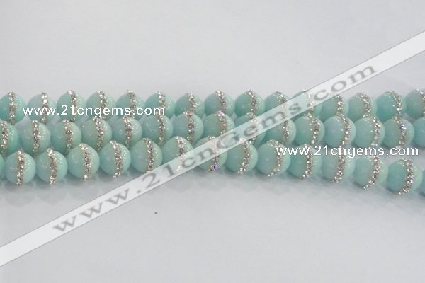 CCN4612 15.5 inches 10mm round candy jade with rhinestone beads