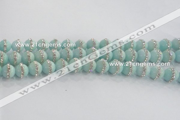 CCN4613 15.5 inches 12mm round candy jade with rhinestone beads