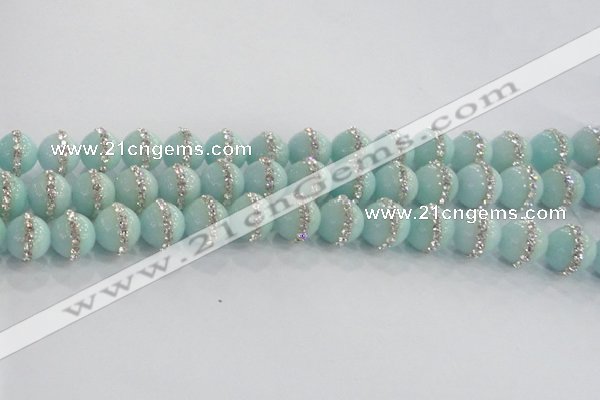 CCN4613 15.5 inches 12mm round candy jade with rhinestone beads