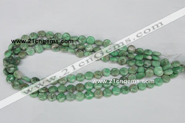 CCO110 15.5 inches 10mm flat round dyed natural chrysotine beads