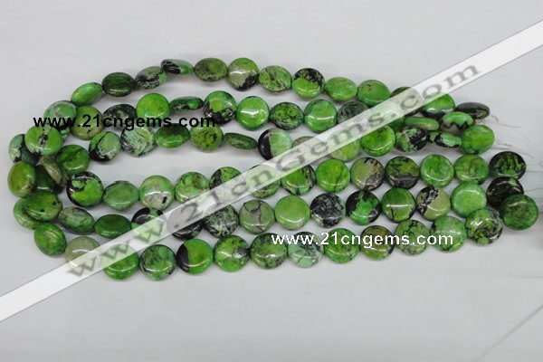 CCO133 15.5 inches 14mm flat round dyed natural chrysotine beads