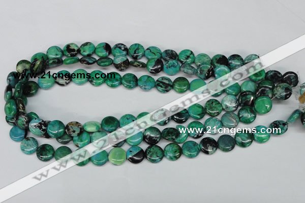 CCO150 15.5 inches 12mm flat round dyed natural chrysotine beads