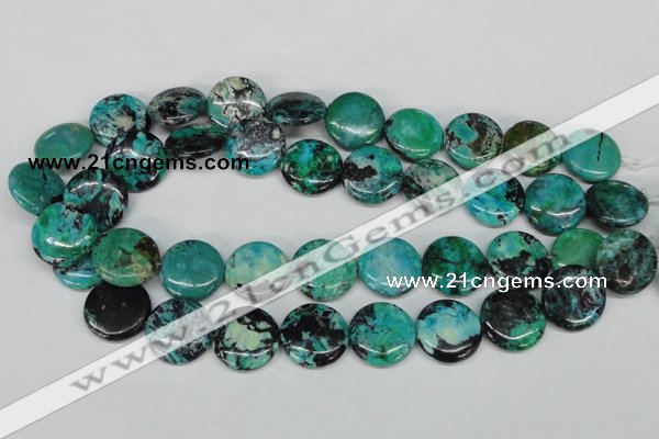 CCO154 15.5 inches 20mm flat round dyed natural chrysotine beads