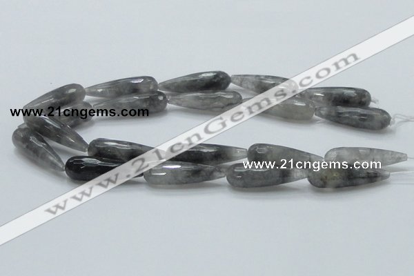 CCQ110 15.5 inches 12*40mm faceted teardrop cloudy quartz beads