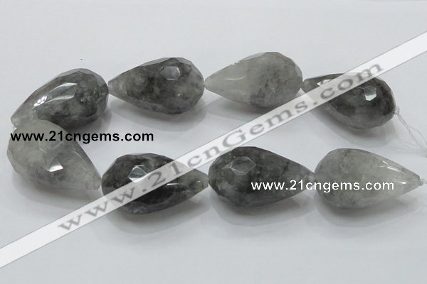 CCQ114 15.5 inches 30*50mm faceted teardrop cloudy quartz beads