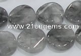 CCQ129 15.5 inches 20mm twisted coin cloudy quartz beads wholesale