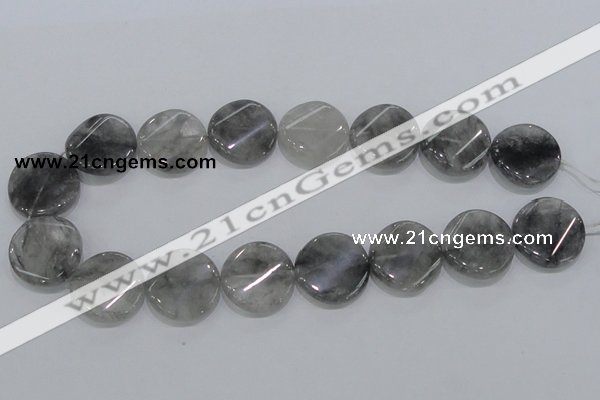 CCQ130 15.5 inches 25mm twisted coin cloudy quartz beads wholesale