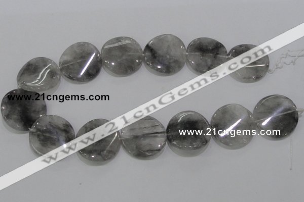 CCQ131 15.5 inches 30mm twisted coin cloudy quartz beads wholesale