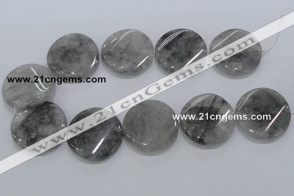 CCQ132 15.5 inches 40mm twisted coin cloudy quartz beads wholesale