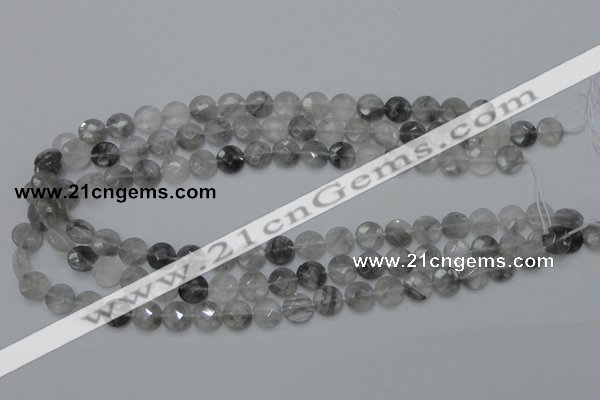 CCQ134 15.5 inches 10mm faceted coin cloudy quartz beads wholesale