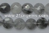 CCQ135 15.5 inches 12mm faceted coin cloudy quartz beads wholesale