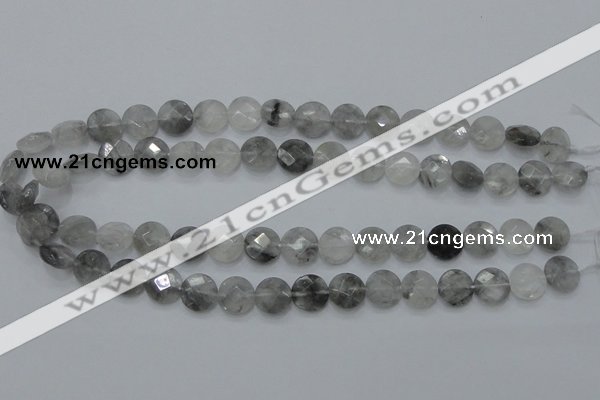 CCQ135 15.5 inches 12mm faceted coin cloudy quartz beads wholesale