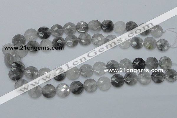 CCQ136 15.5 inches 15mm faceted coin cloudy quartz beads wholesale