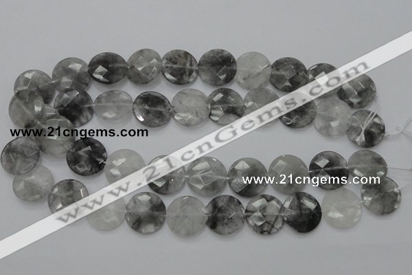 CCQ137 15.5 inches 20mm faceted coin cloudy quartz beads wholesale