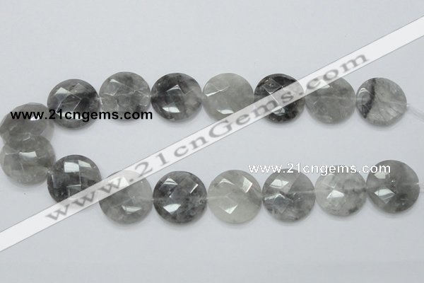 CCQ138 15.5 inches 25mm faceted coin cloudy quartz beads wholesale