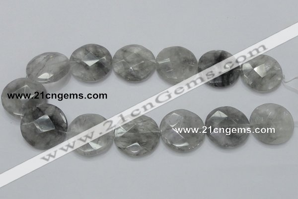 CCQ139 15.5 inches 30mm faceted coin cloudy quartz beads wholesale