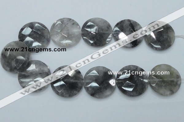 CCQ140 15.5 inches 35mm faceted coin cloudy quartz beads wholesale