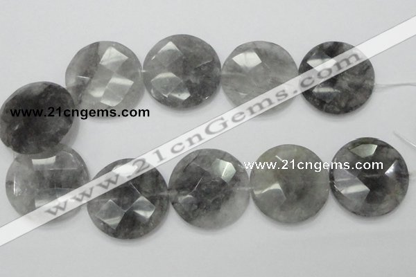 CCQ141 15.5 inches 40mm faceted coin cloudy quartz beads wholesale