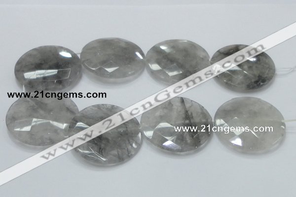 CCQ142 15.5 inches 50mm faceted coin cloudy quartz beads wholesale