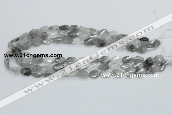 CCQ163 15.5 inches 10*14mm twisted & faceted oval cloudy quartz beads