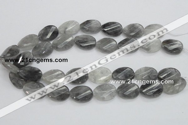 CCQ166 15.5 inches 18*25mm twisted & faceted oval cloudy quartz beads