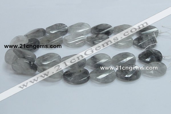 CCQ167 15.5 inches 22*30mm twisted & faceted oval cloudy quartz beads