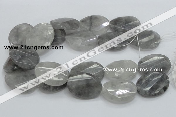 CCQ168 15.5 inches 30*40mm twisted & faceted oval cloudy quartz beads