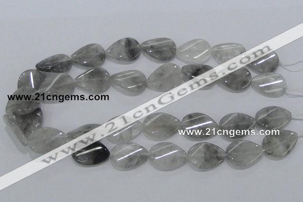 CCQ170 15.5 inches 18*25mm twisted flat teardrop cloudy quartz beads