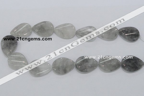 CCQ171 15.5 inches 22*30mm twisted flat teardrop cloudy quartz beads