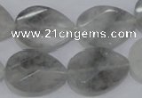 CCQ172 18*25mm twisted & faceted flat teardrop cloudy quartz beads