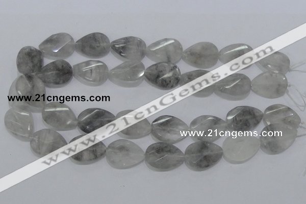 CCQ172 18*25mm twisted & faceted flat teardrop cloudy quartz beads