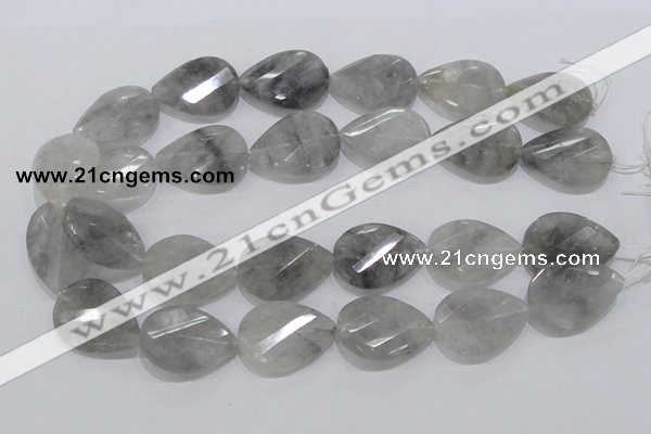 CCQ173 22*30mm twisted & faceted flat teardrop cloudy quartz beads