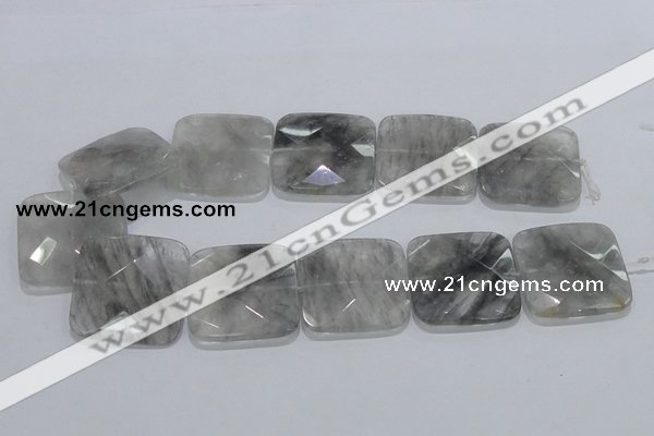 CCQ202 15.5 inches 35*35mm faceted square cloudy quartz beads