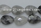 CCQ213 15.5 inches 13*18mm faceted flat teardrop cloudy quartz beads