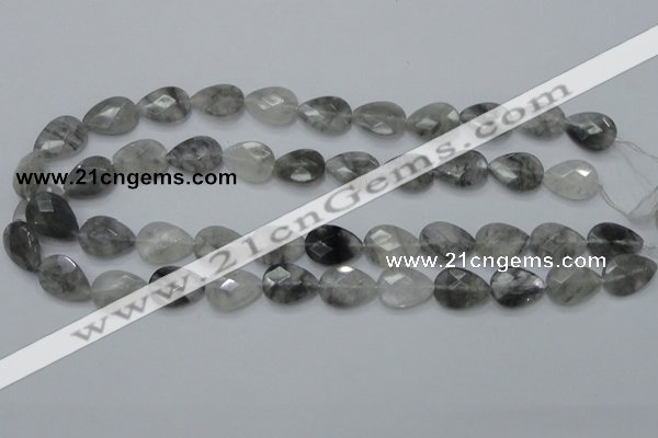 CCQ213 15.5 inches 13*18mm faceted flat teardrop cloudy quartz beads