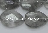 CCQ214 15.5 inches 18*25mm faceted flat teardrop cloudy quartz beads