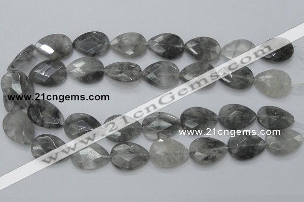 CCQ214 15.5 inches 18*25mm faceted flat teardrop cloudy quartz beads