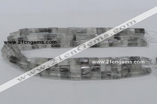 CCQ219 15.5 inches 10*15mm faceted & flat column cloudy quartz beads