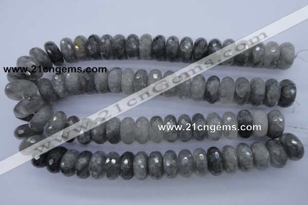 CCQ238 15.5 inches 10*20mm faceted rondelle cloudy quartz beads