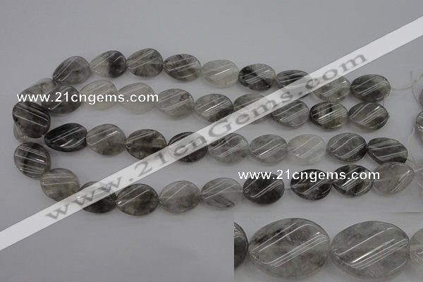 CCQ250 15.5 inches 15*20mm twisted oval cloudy quartz beads wholesale