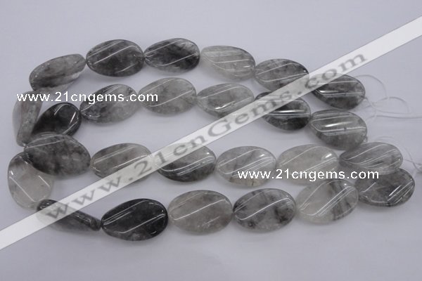 CCQ252 15.5 inches 20*30mm twisted oval cloudy quartz beads wholesale