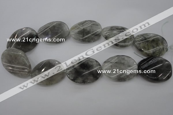 CCQ253 15.5 inches 30*40mm twisted oval cloudy quartz beads wholesale