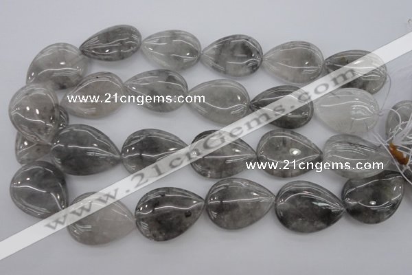 CCQ257 15.5 inches 25*35mm flat teardrop cloudy quartz beads