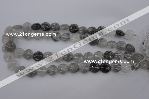 CCQ258 15.5 inches 14mm flat round cloudy quartz beads