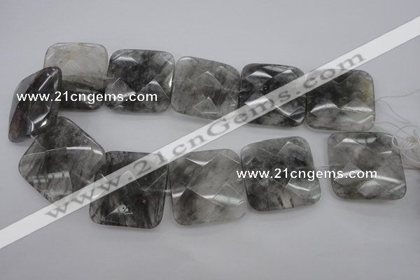 CCQ264 15.5 inches 35*35mm faceted square cloudy quartz beads